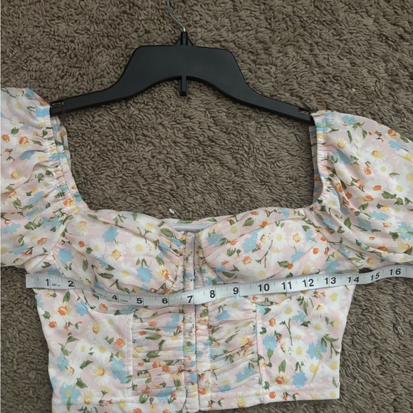 Y2K Milkmaid Sassy Crop Top Coquette Floral short sleeve peasant M beach resort - Picture 5 of 7